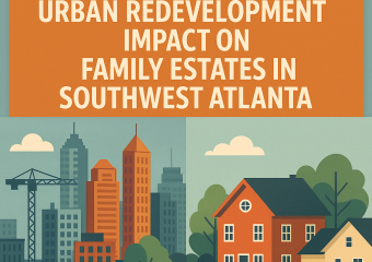 Aerial view of contrasting new urban development beside traditional homes in Southwest Atlanta.
