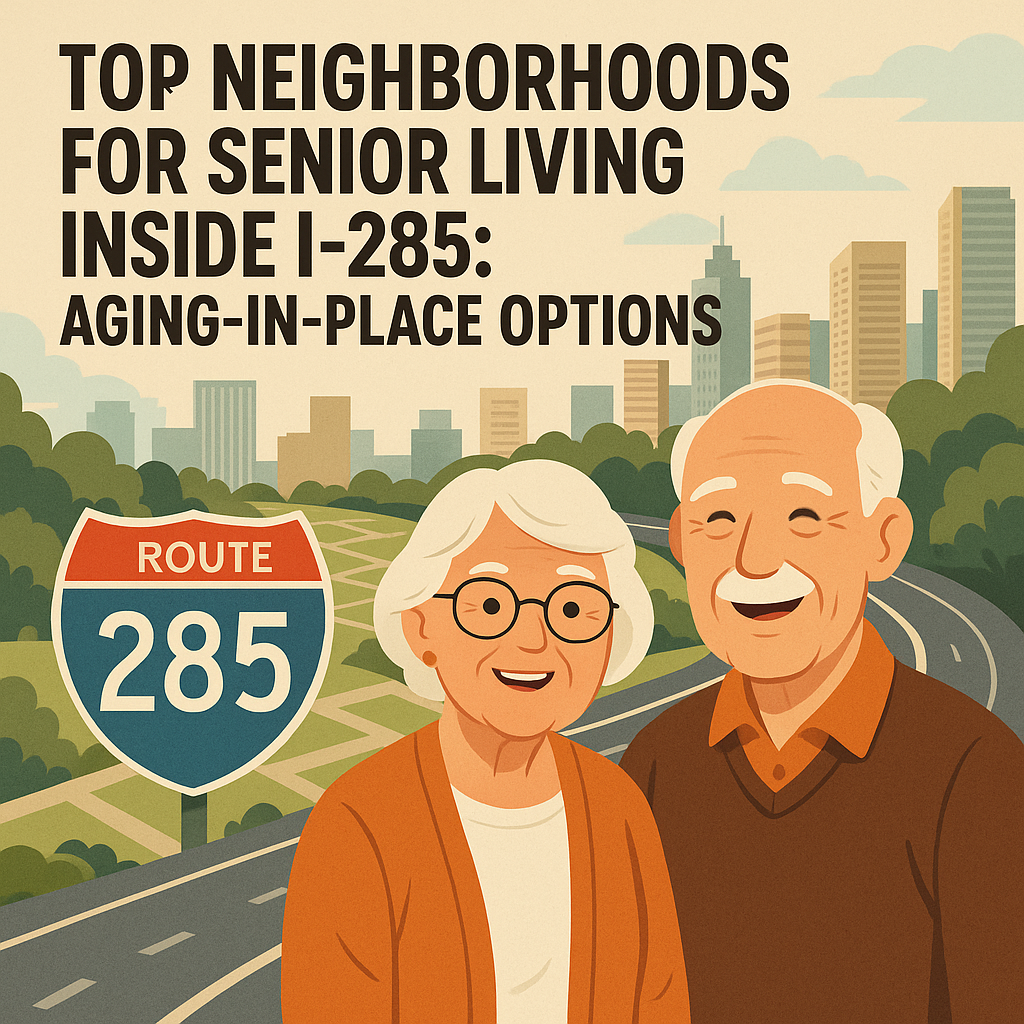 Map highlighting top neighborhoods for senior living inside I-285.