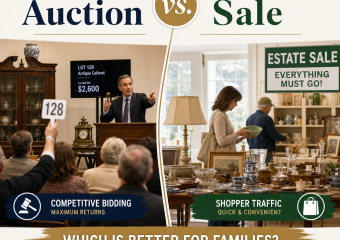 estate auction vs estate sale illustration for Estate Auction vs. Estate Sale: Which Is Better for Families?